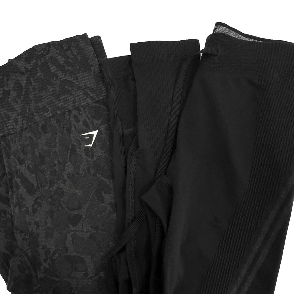 GYMSHARK Women's Size M LOT OF 2 Leggings--Gray/Black Print Butt Scrunch, Black